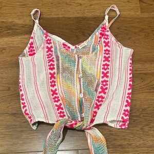 En Crème Women’s Pink Striped Tie-Front Tank Top M